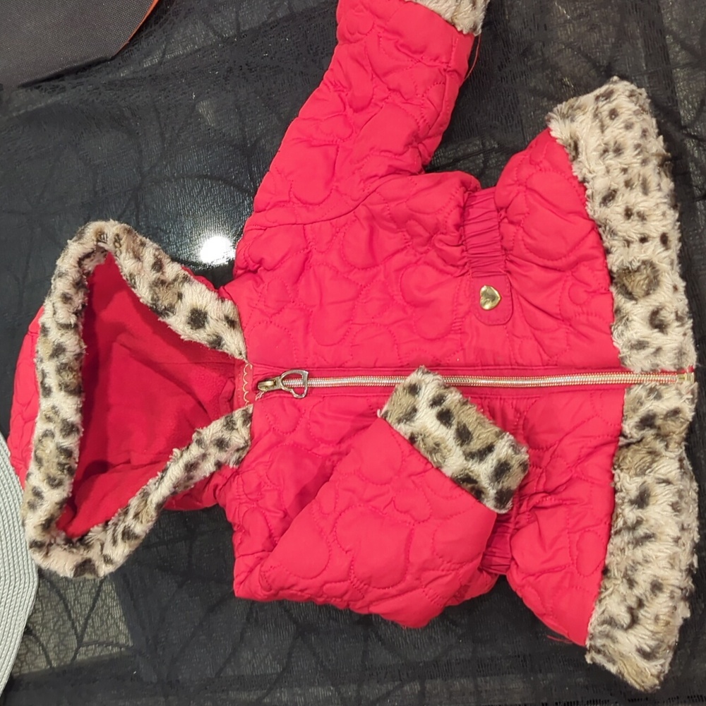 12 month girls red heart puffer jacket